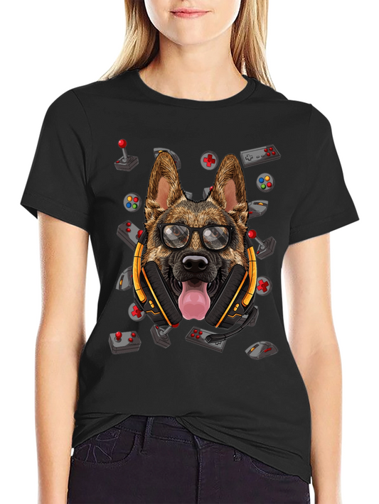 Gamer Dog T-Shirt - German Shepherd Headset Design