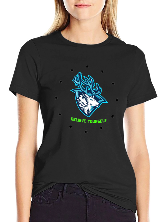 Believe Yourself Deer Graphic Black T-Shirt