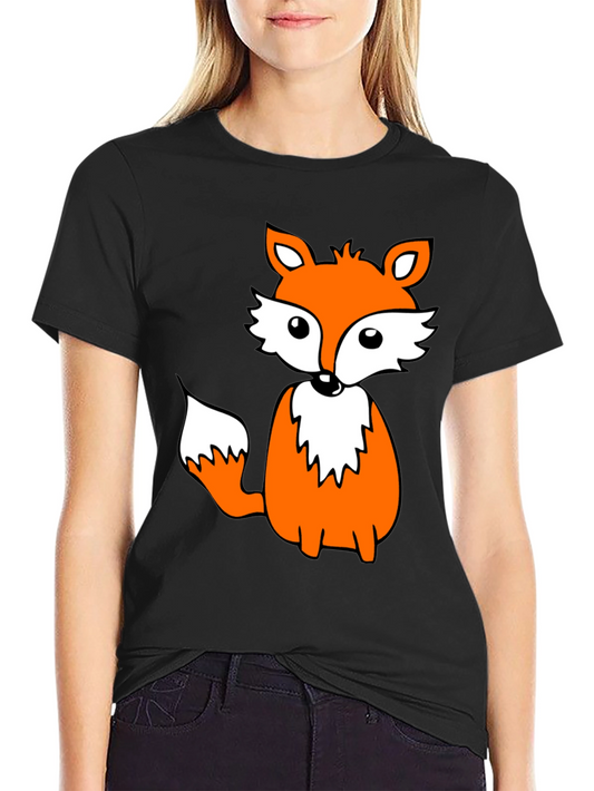 Cute Fox Graphic Tee - Black Cotton Blend Shirt
