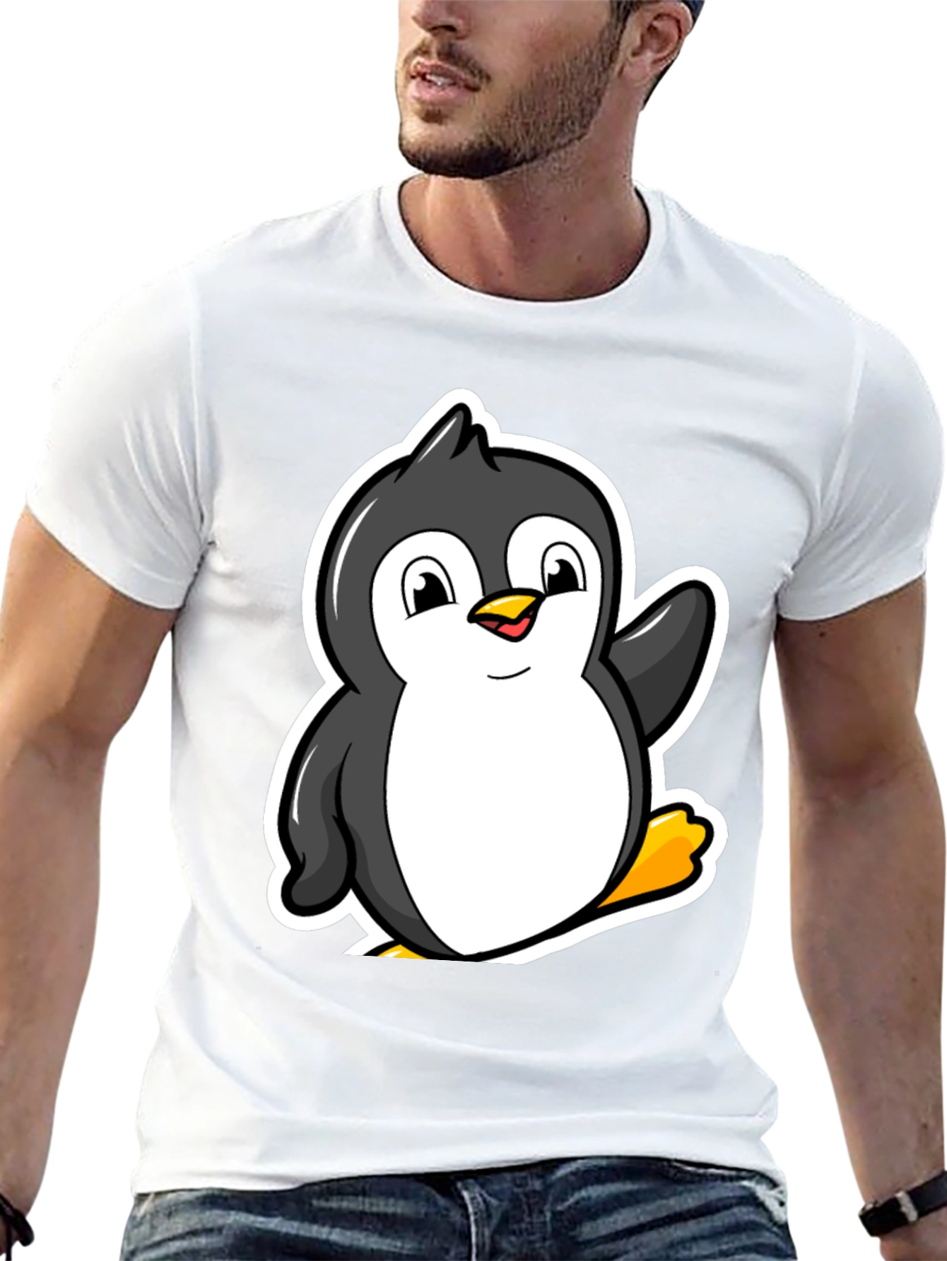 Cartoon Penguin Graphic T-Shirt - Black