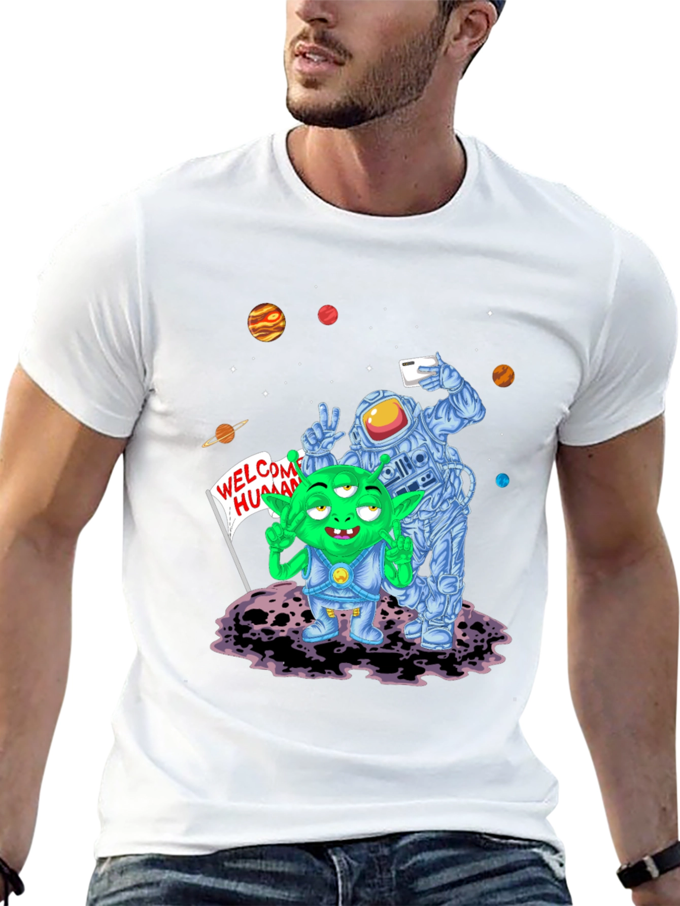 Alien & Astronaut Selfie Graphic T-Shirt