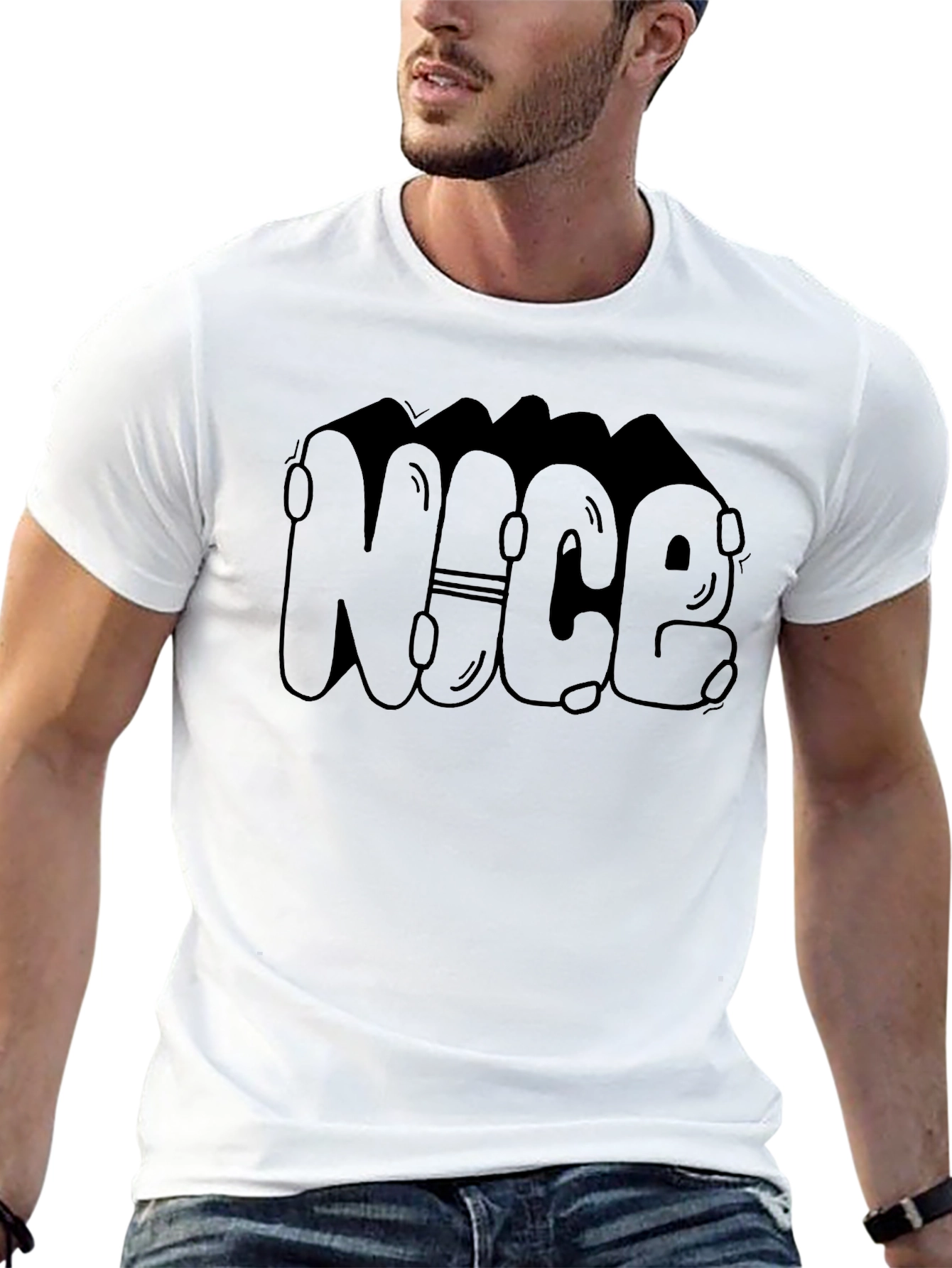 Cool NICE Bubble Letter Black T-Shirt