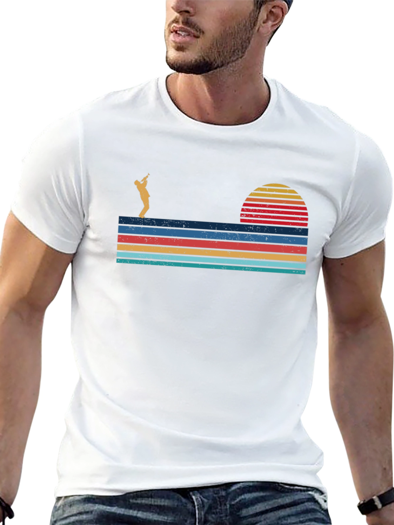 Retro Saxophone Player Sunset Graphic Tee