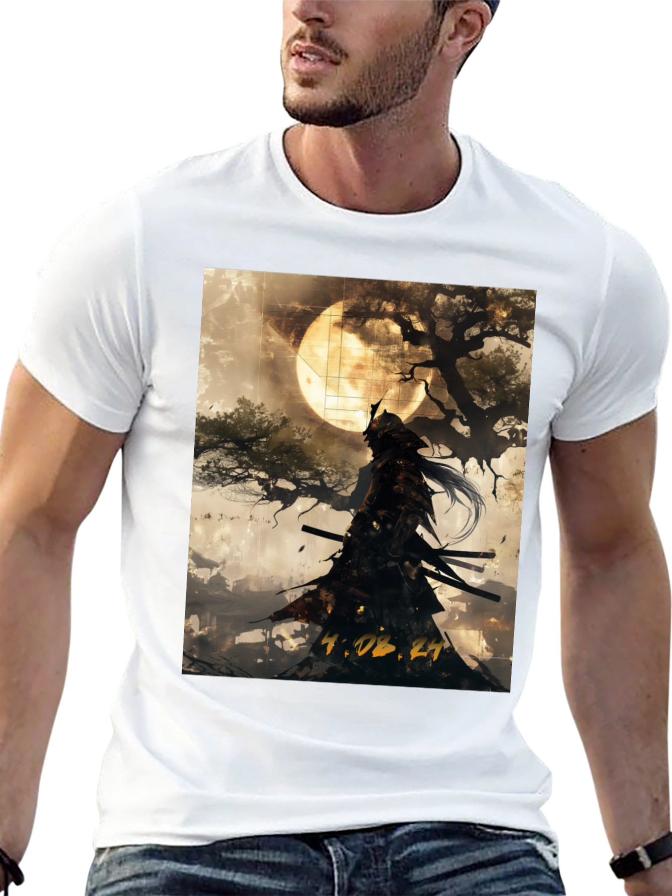 Samurai Moon Graphic T-Shirt - Black