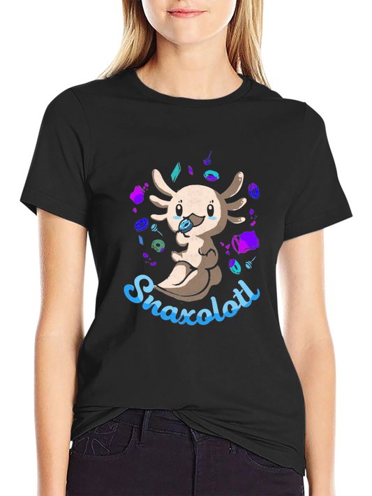 Snaxolotl Black T-Shirt - Cute Axolotl Snack Design