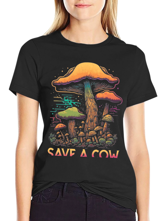 Save a Cow Mushroom Graphic Tee - Quirky Vegan T-Shirt