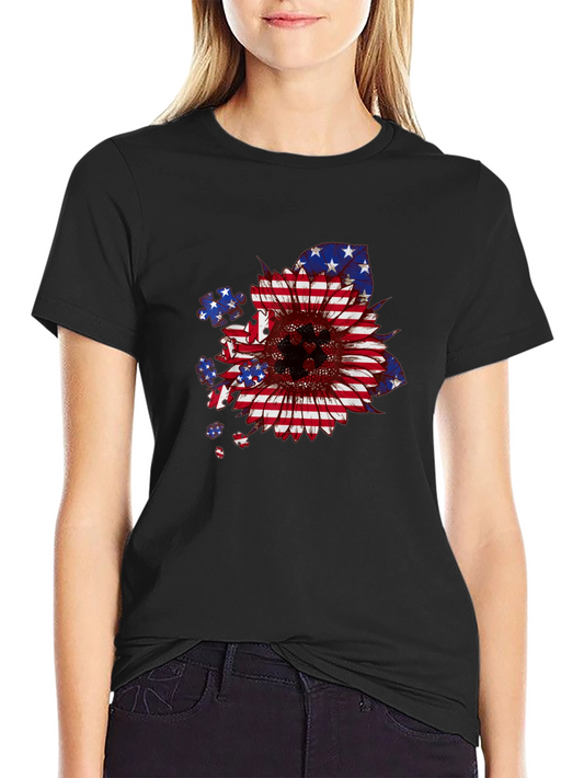American Flag Sunflower Patriotic T-Shirt