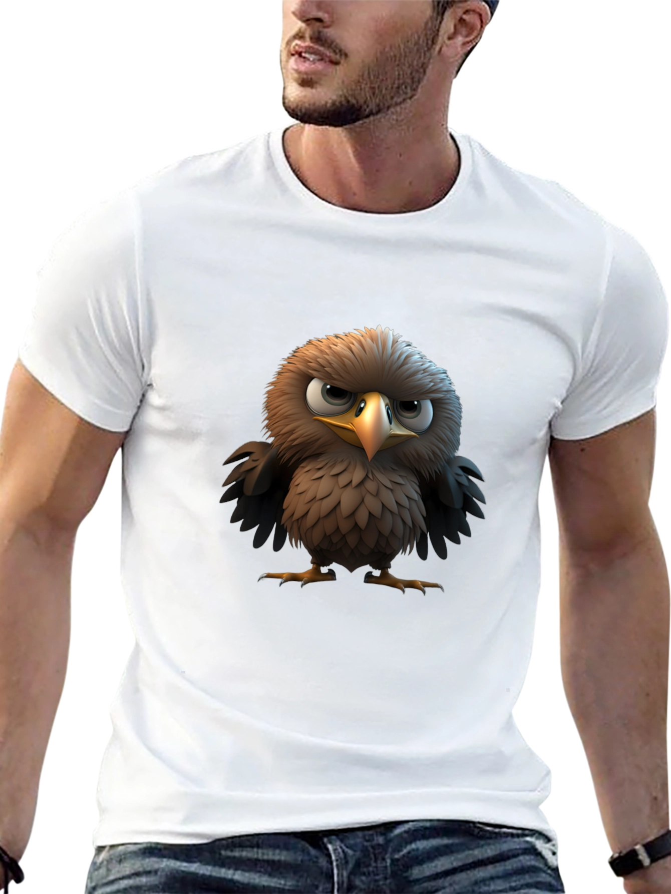 Angry Bird Cartoon Print Black T-Shirt