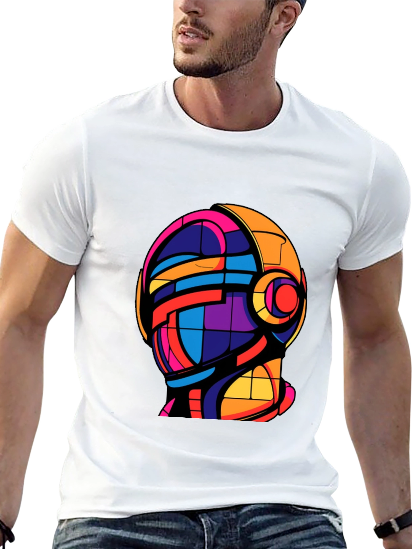 Abstract Helmet Graphic Tee - Modern Art T-Shirt
