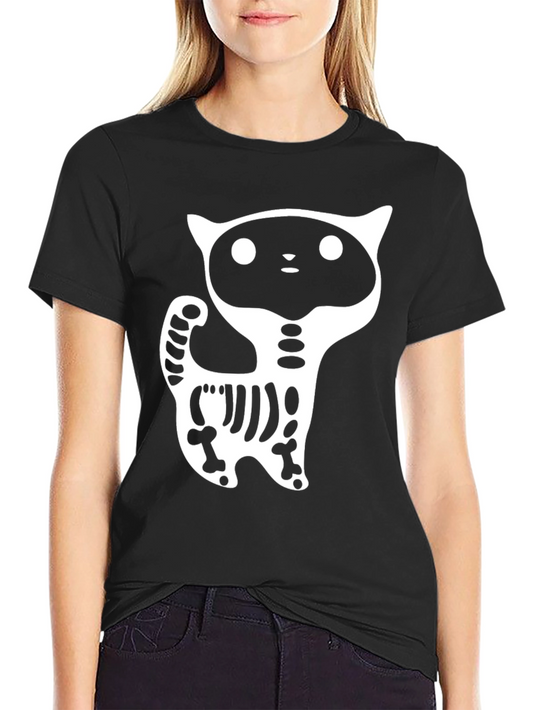 Skeleton Cat Graphic T-Shirt - Halloween Ready