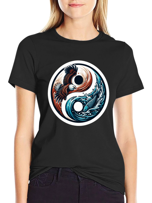 Yin Yang Eagle Fish Graphic Tee - Harmony & Style