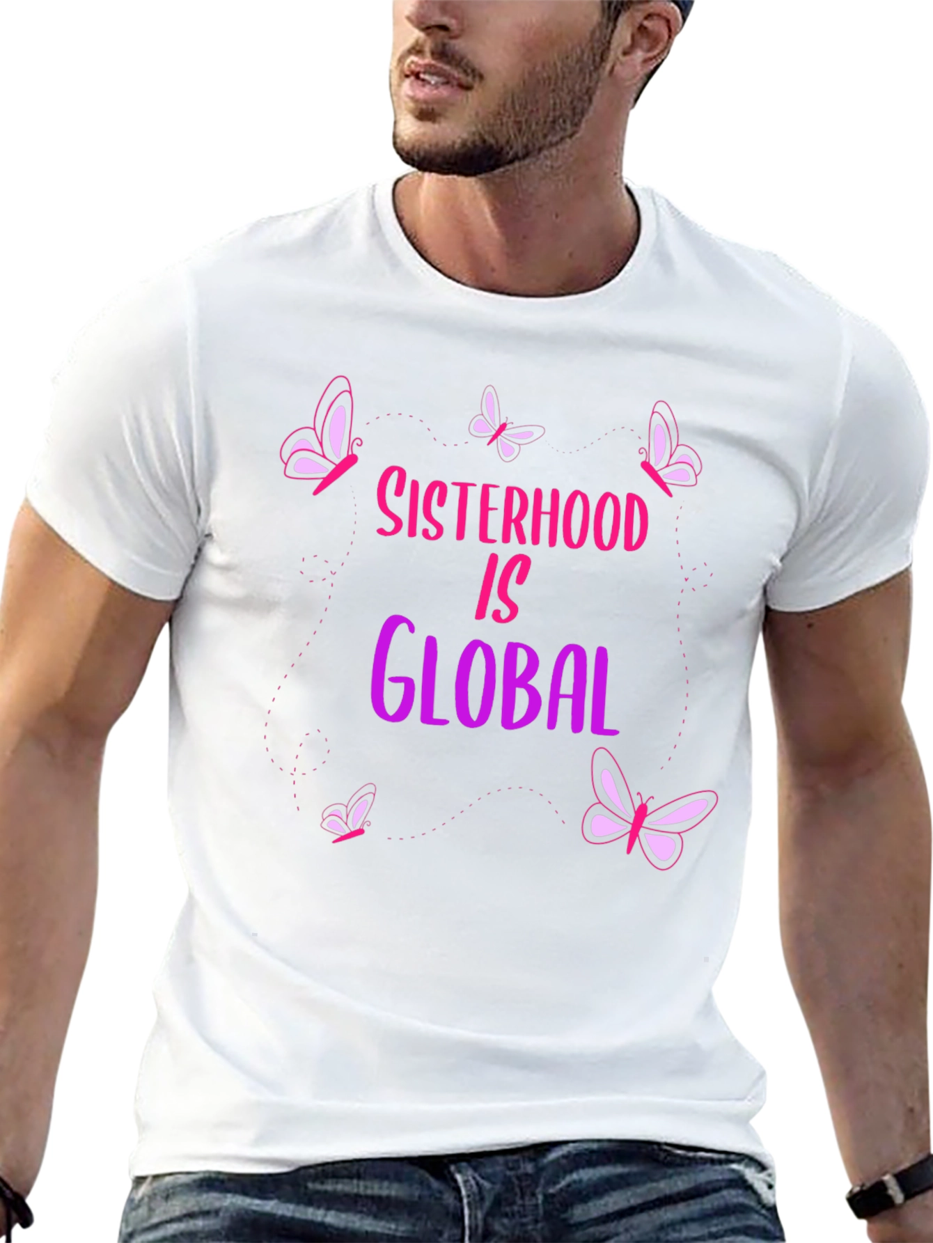 Sisterhood Is Global Graphic Tee - Butterfly Design