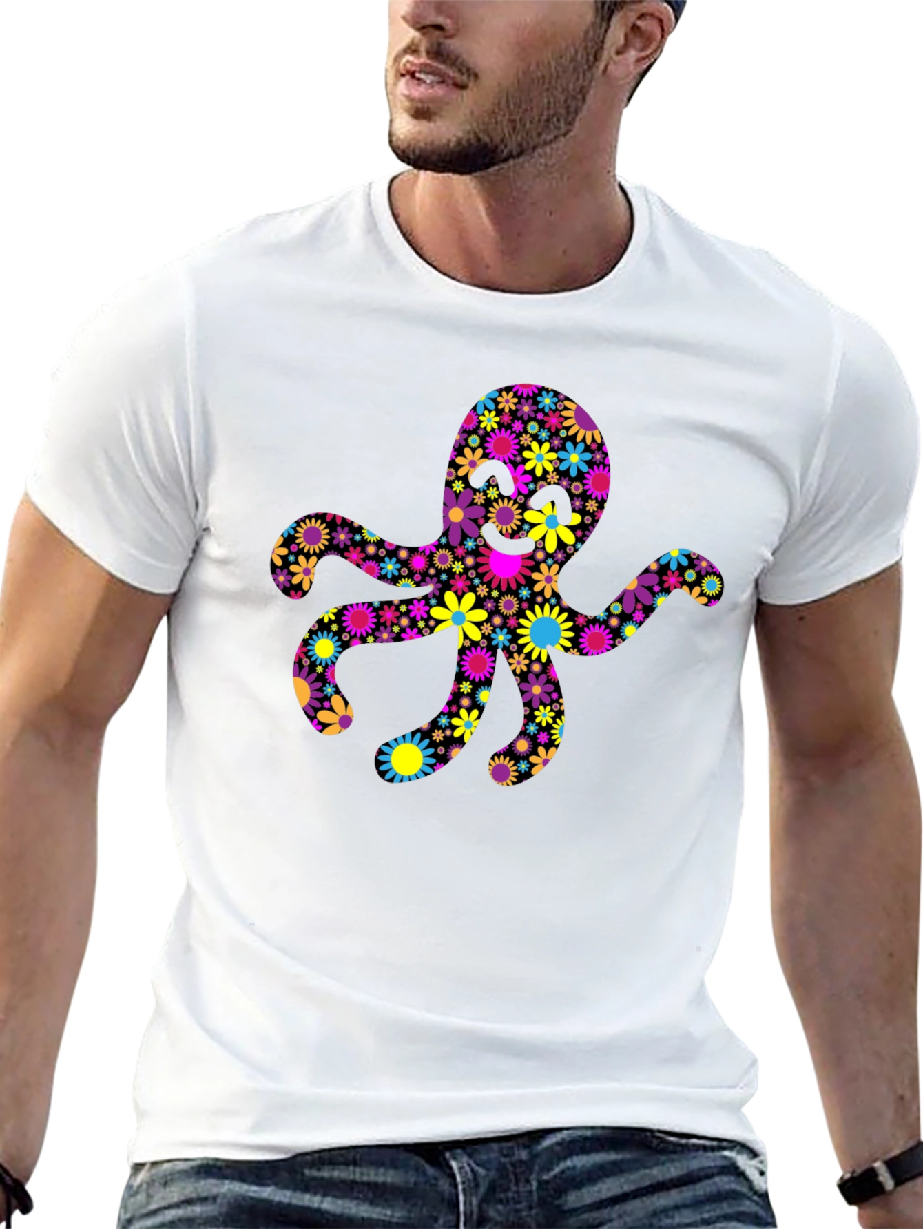 Floral Octopus Graphic Tee - Black