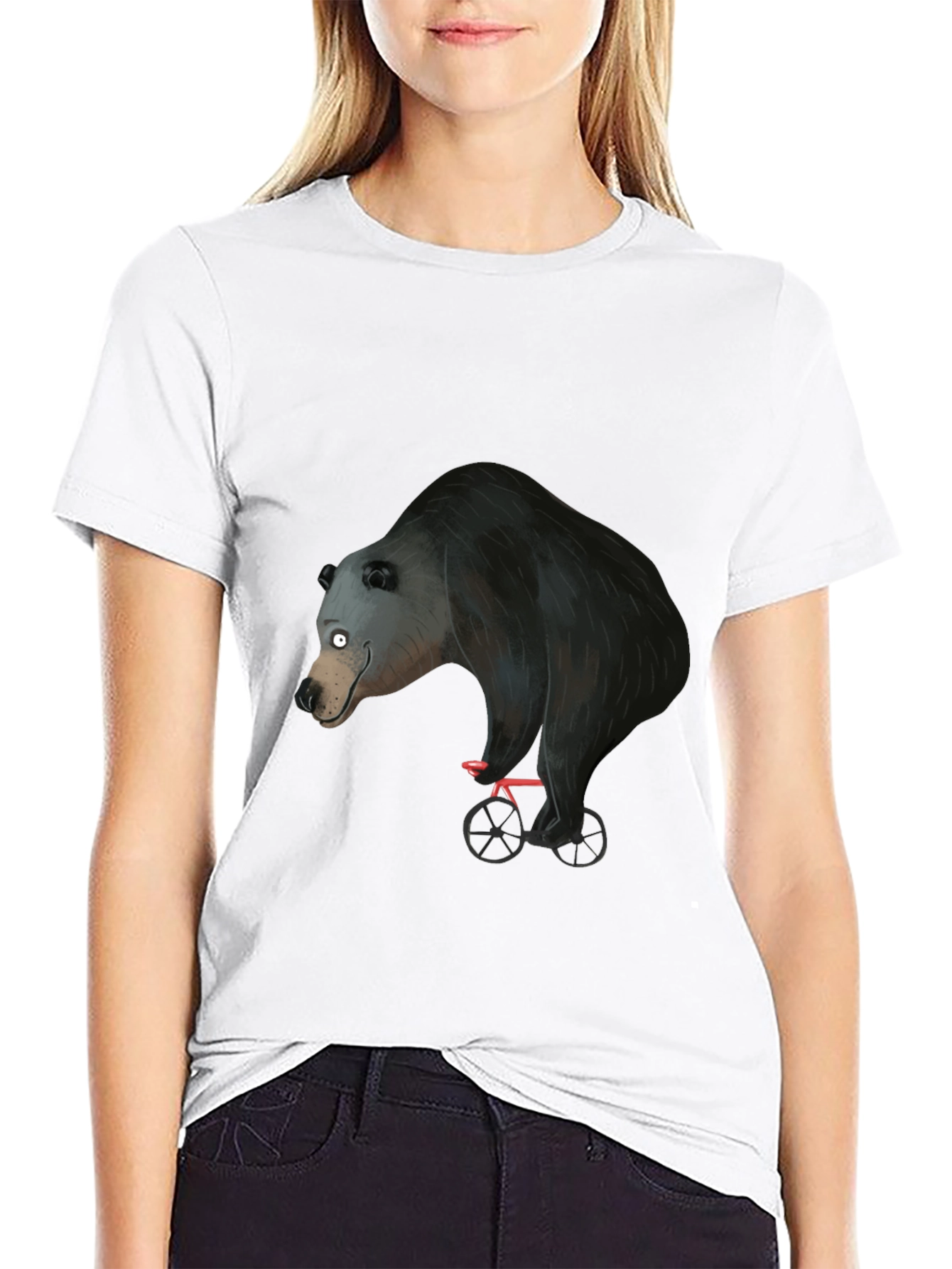 Bear on Bike Graphic Tee - Black Cotton T-Shirt