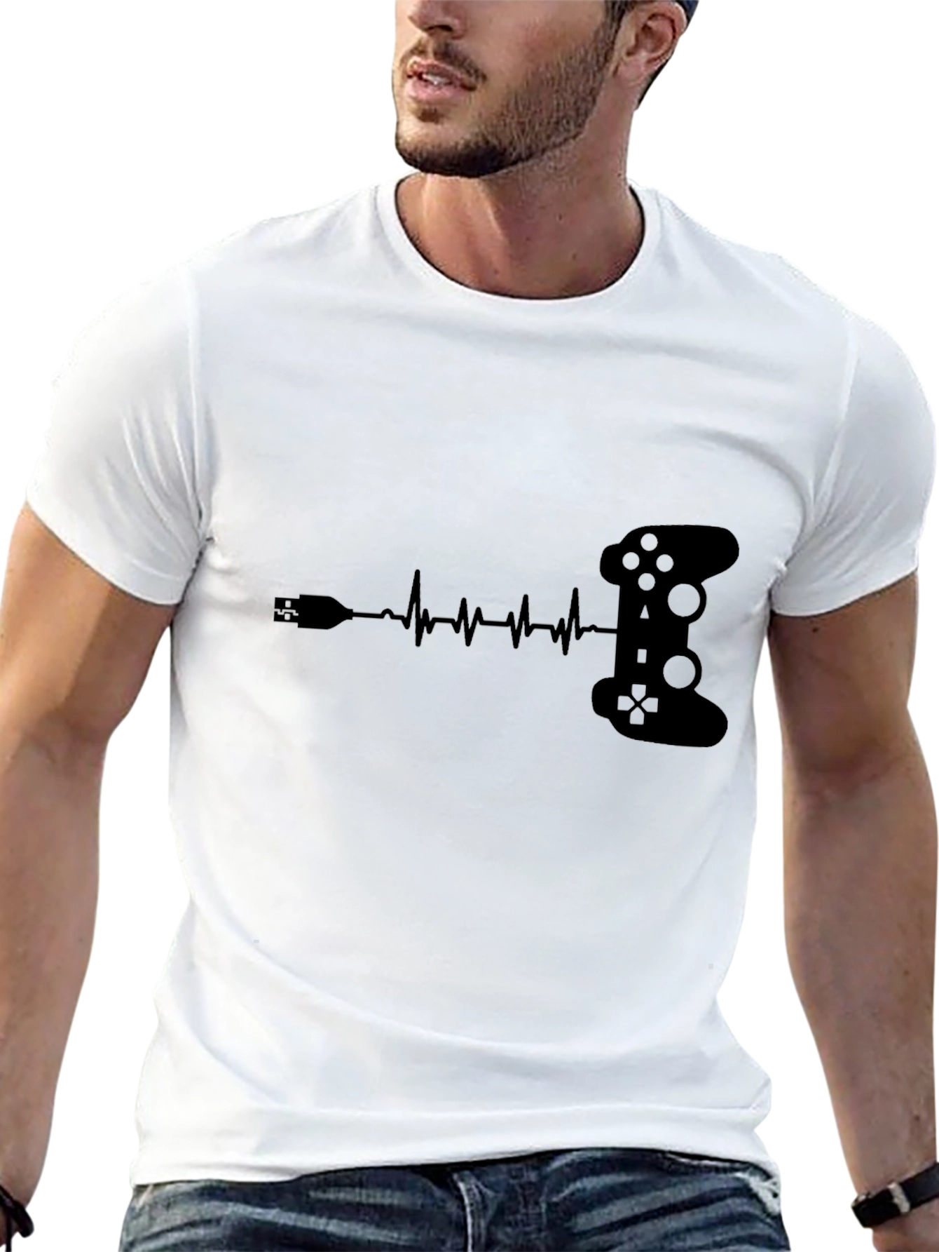 Gamer Heartbeat T-Shirt - Black Controller Design