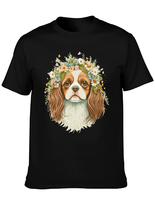 Dog with Flower Crown Black T-Shirt