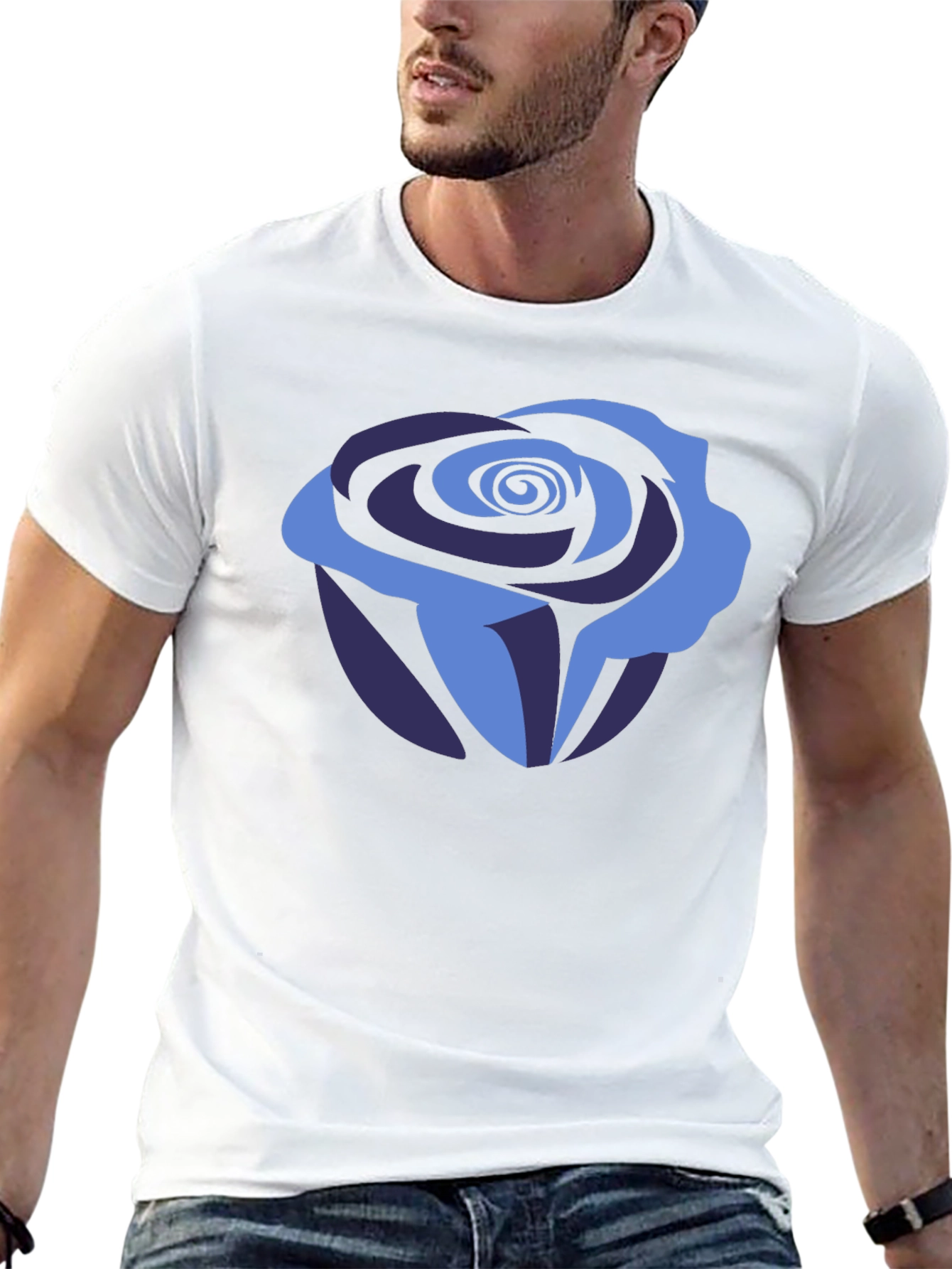 Blue Rose Graphic Tee - Stylish Mens T-Shirt