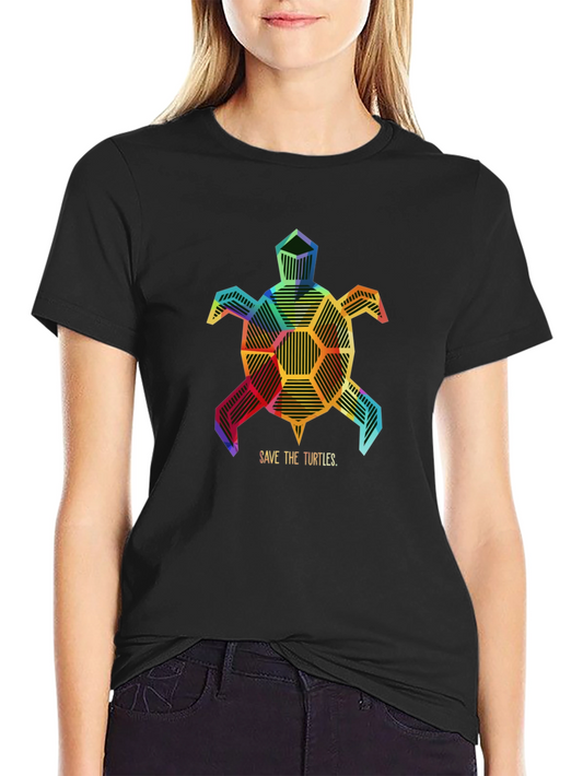 Geometric Turtle Save Turtles Graphic Tee - Black