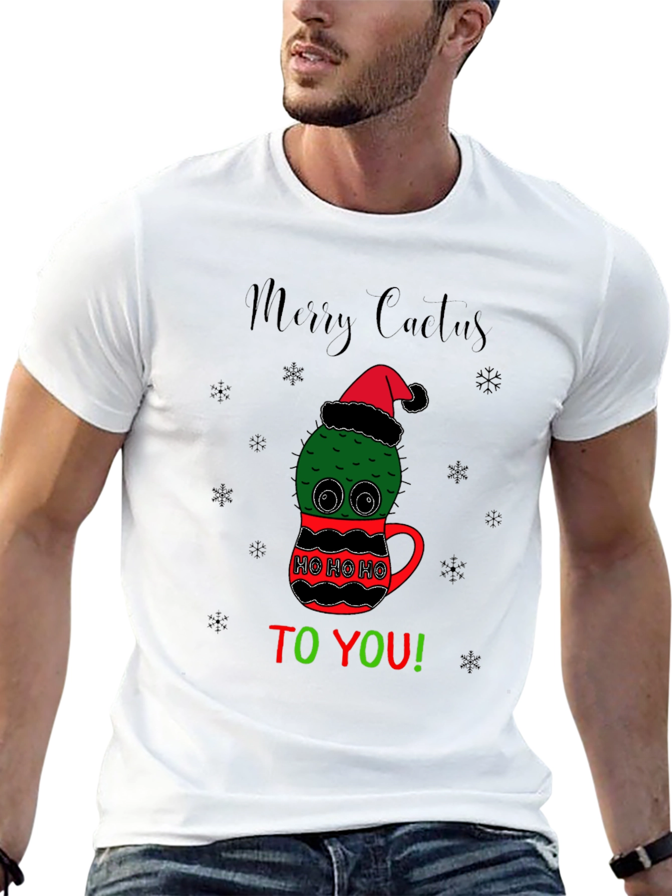 Merry Cactus Christmas Graphic T-Shirt