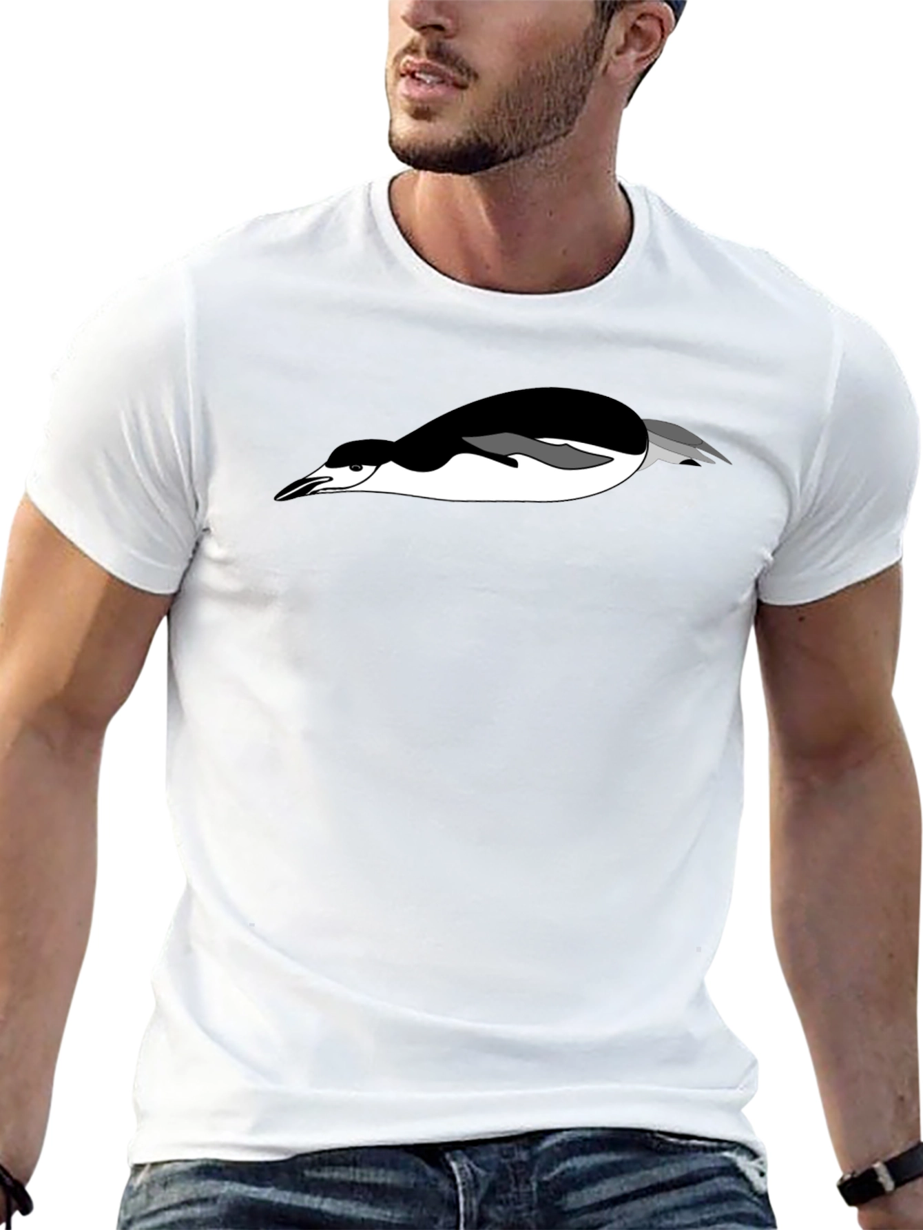 Mans Black T-Shirt with Penguin Graphic Tee