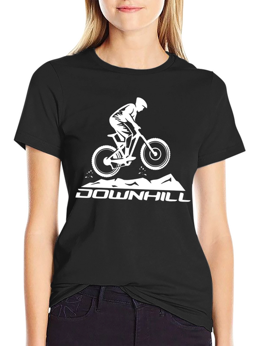 Downhill Mountain Biker Graphic Tee - Black Cotton Shirt