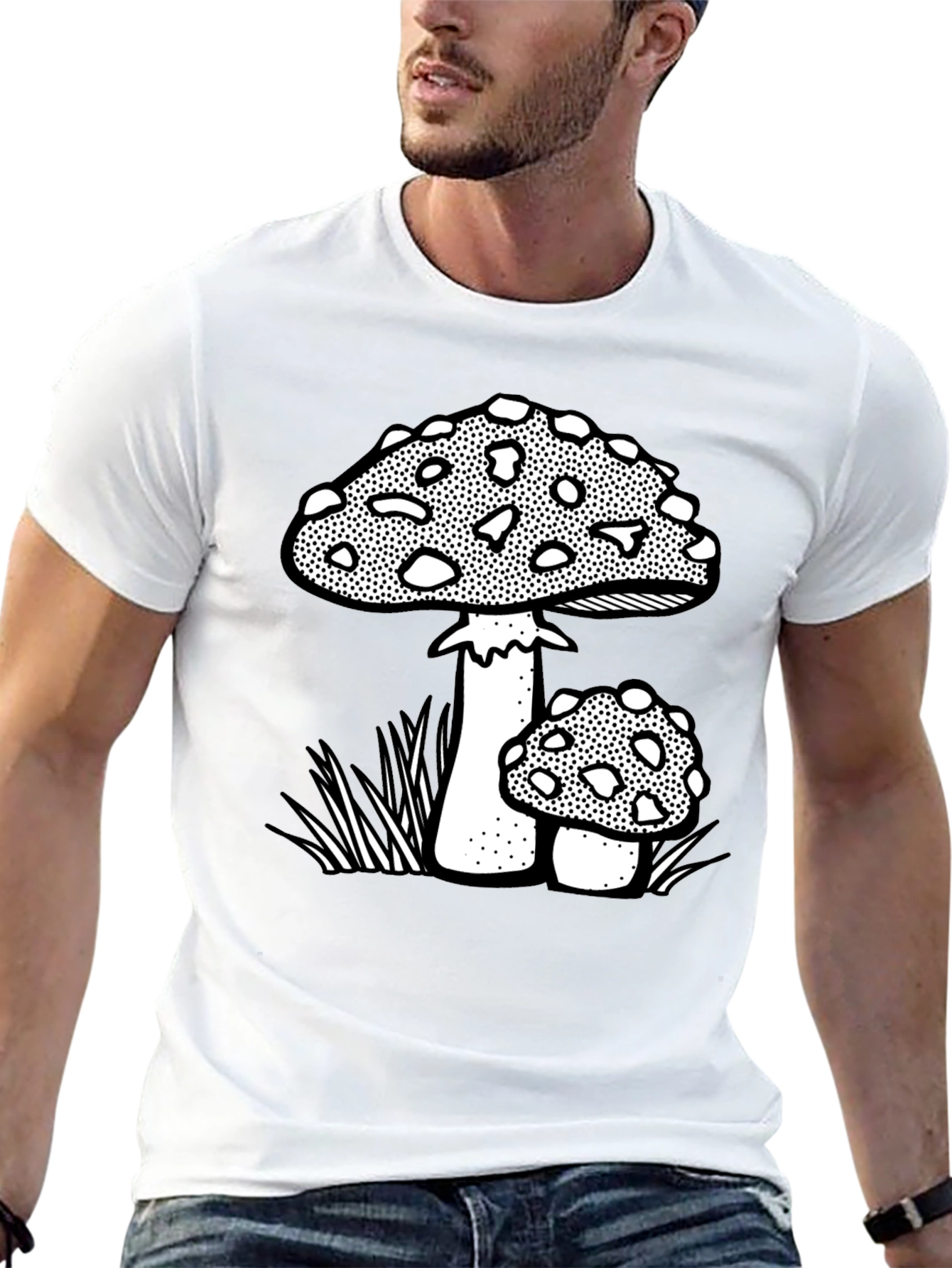 Funky Mushroom Graphic Tee - Black Cotton Blend