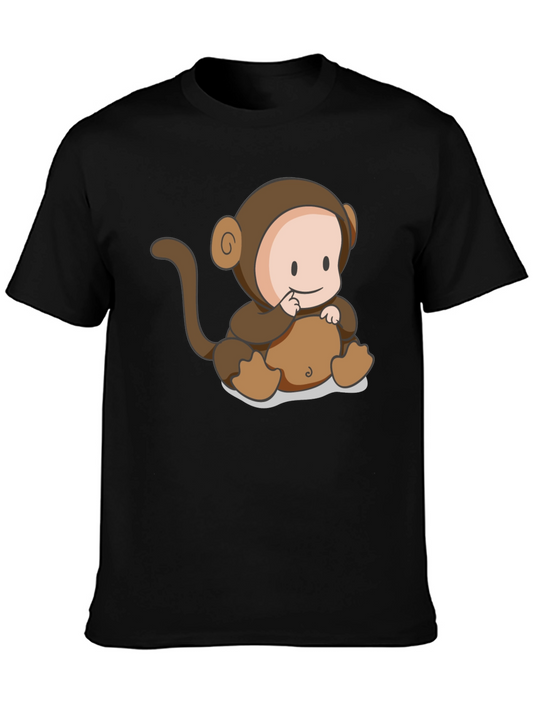 Cute Monkey Cartoon Black T-Shirt