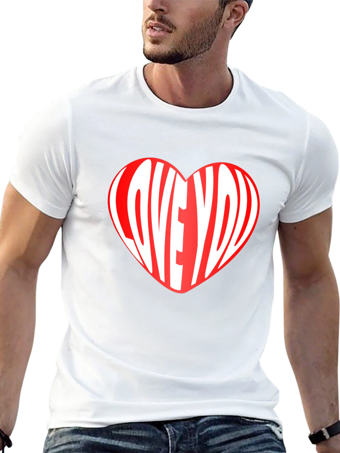 Love You Heart Graphic Print Crew Neck T-Shirt