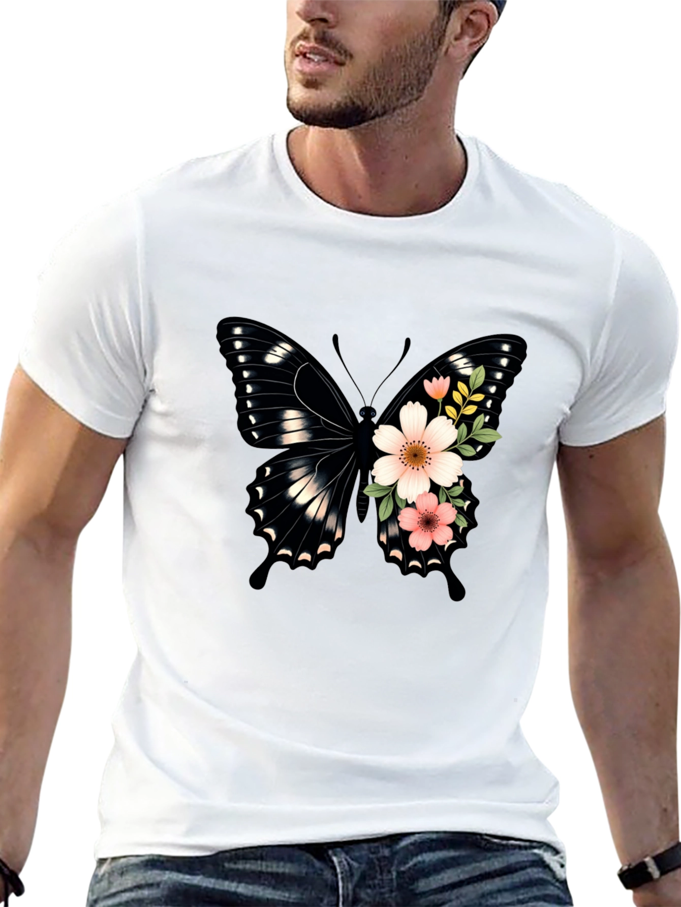 Butterfly Floral Graphic Tee - Black