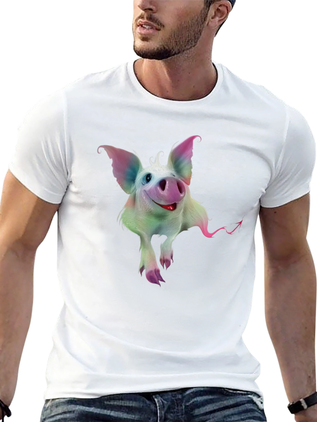 Whimsical Pig Graphic Tee - Quirky Black T-Shirt
