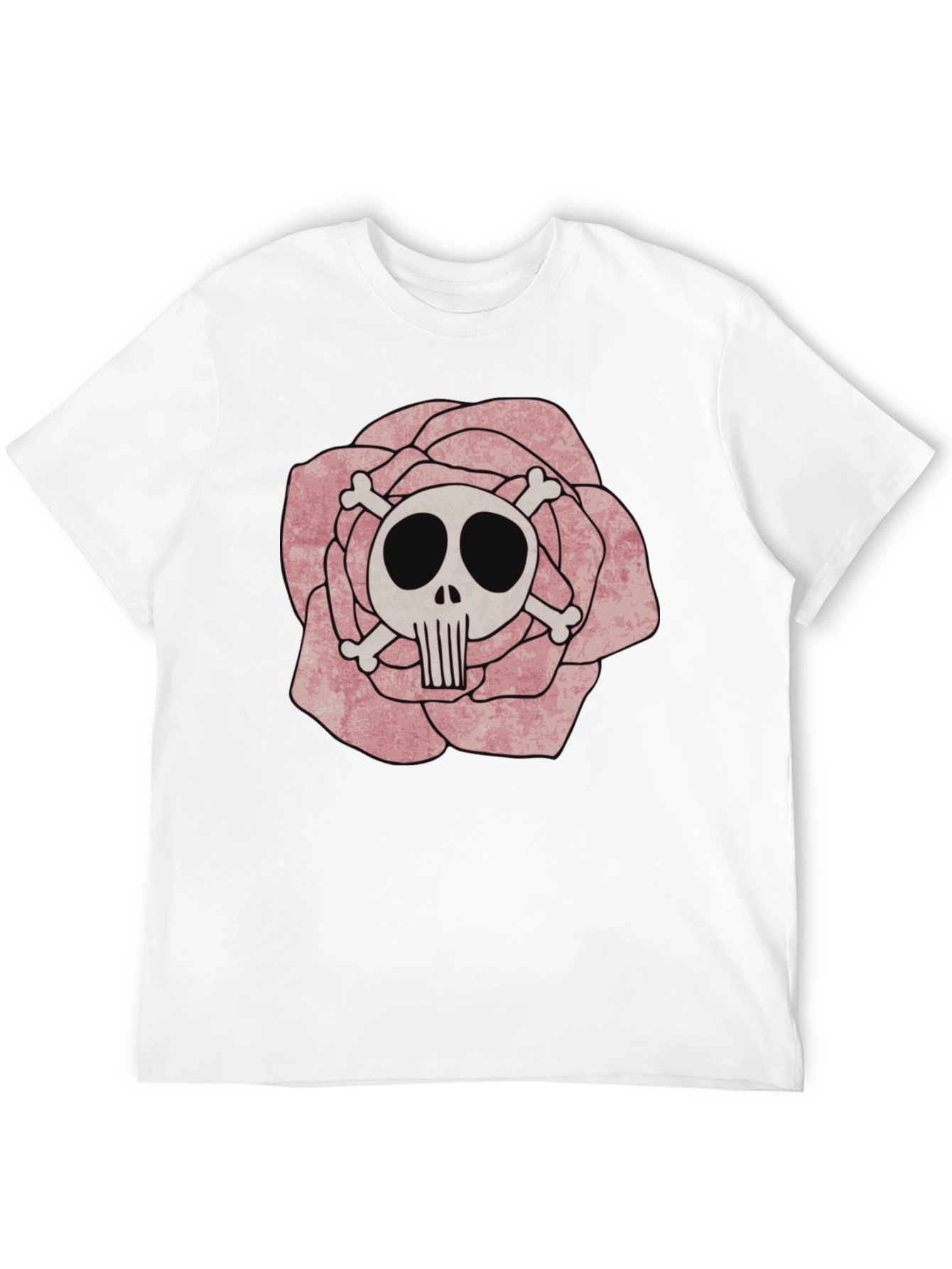 Rose Skull Graphic Tee - Black Cotton T-Shirt