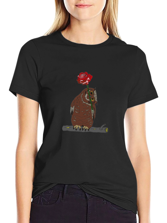 Owl with Rose Graphic T-Shirt - Unique Design