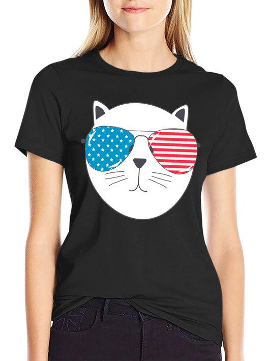 Patriotic Cat Sunglasses T-Shirt - USA Pride