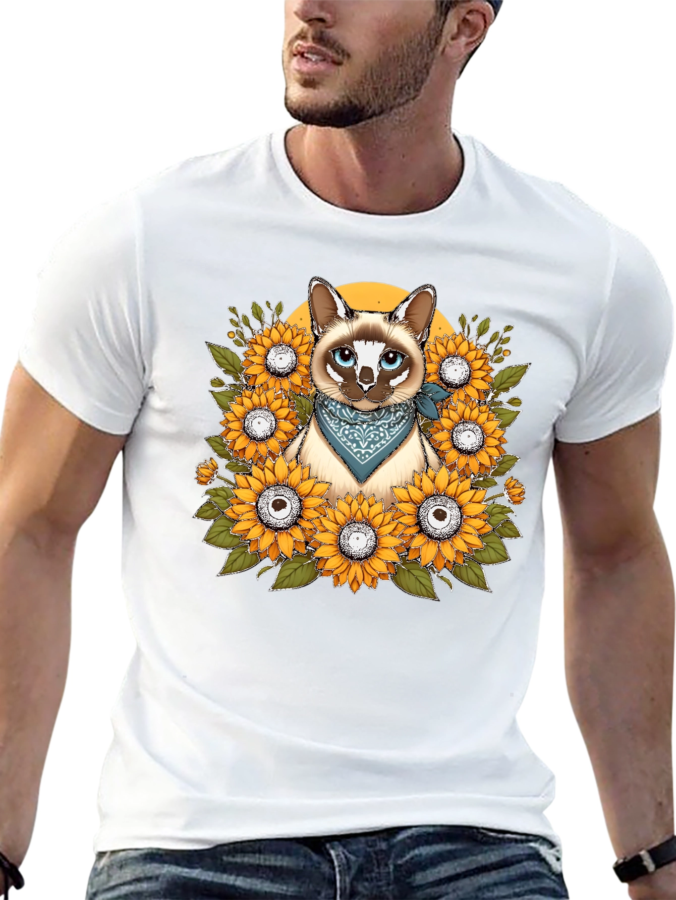Cat Sunflower T-Shirt - Unique Graphic Tee