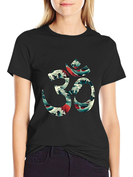 Om Wave Art Graphic Tee - Stylish Black T-Shirt