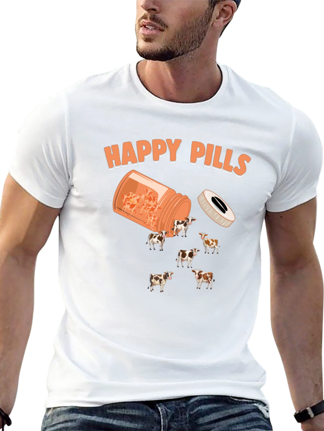 Happy Pills Cow T-Shirt - Novelty Graphic Tee
