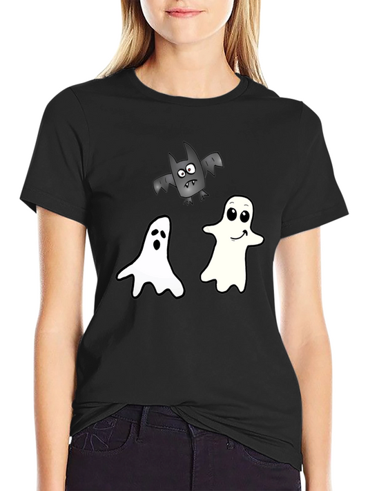 Spooky Season Tee: Ghosts and Bats Black T-Shirt