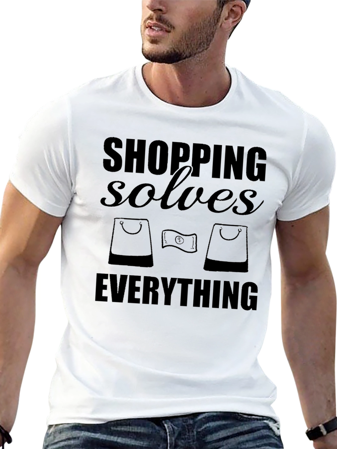 Shopping Solves Everything Funny Graphic T-Shirt