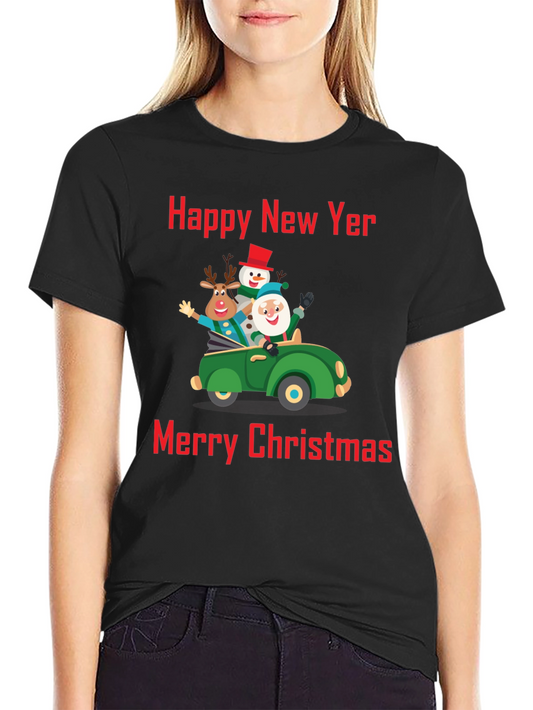Festive Holiday T-Shirt: New Year & Christmas Car