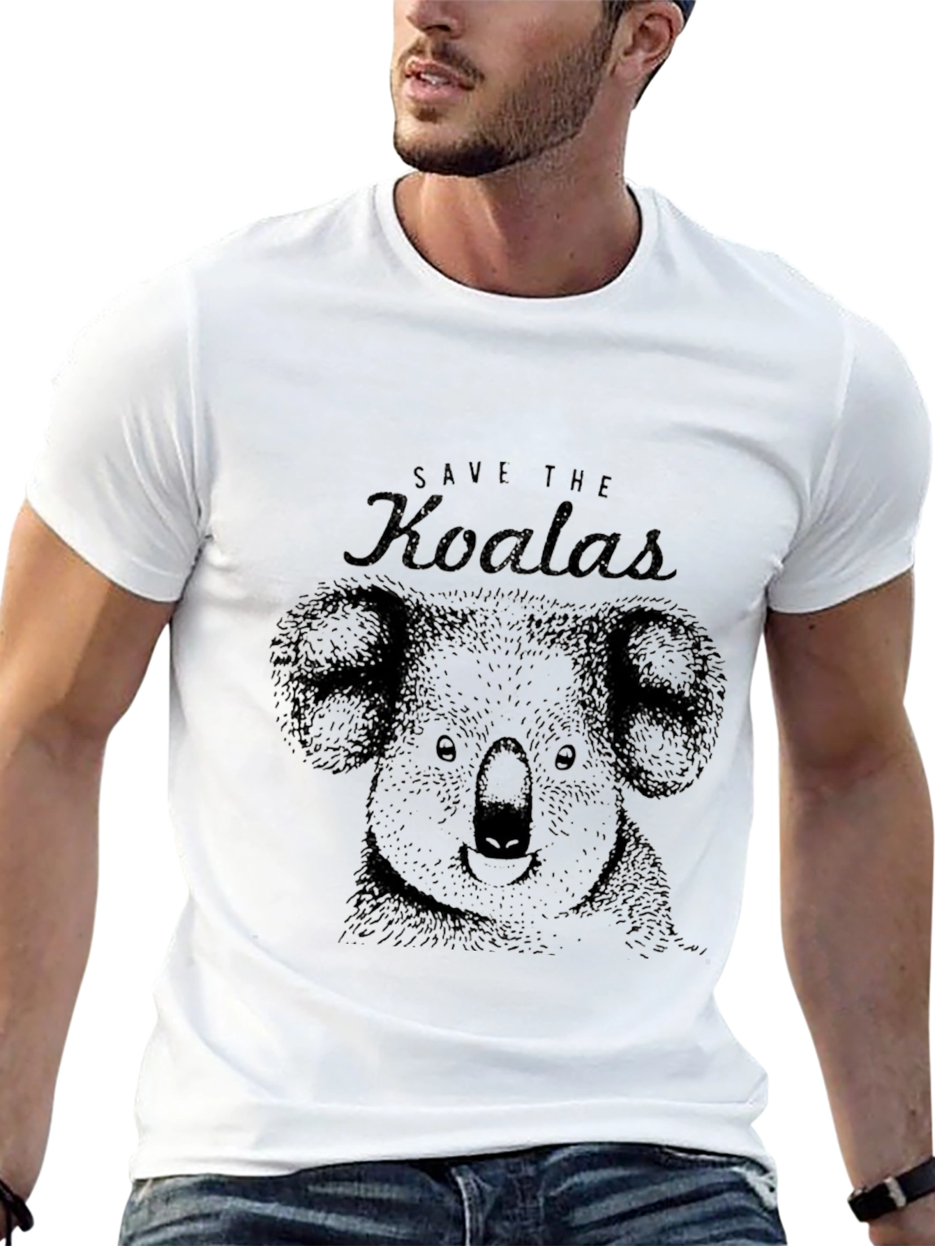 Save the Koalas Graphic Print Black T-Shirt