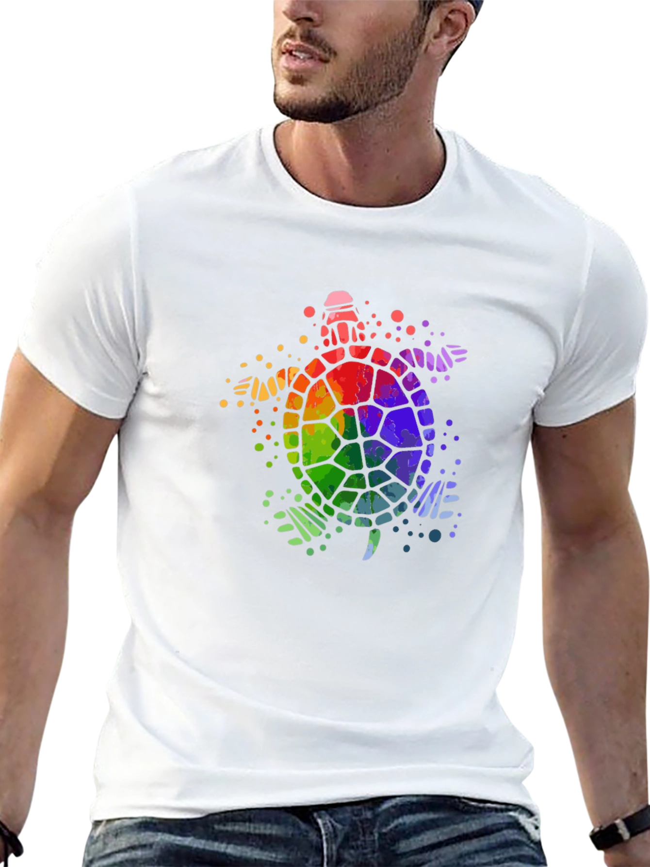 Rainbow Turtle Graphic Tee - Black Cotton T-Shirt