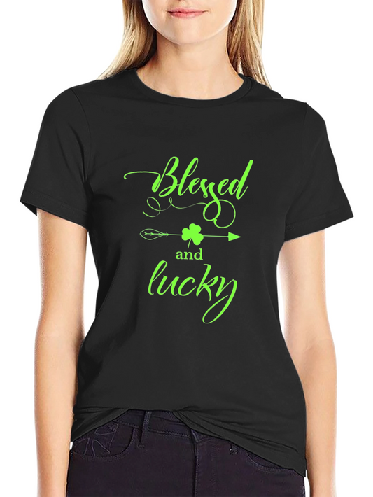 Blessed & Lucky Shamrock St. Patricks Day Black T-Shirt