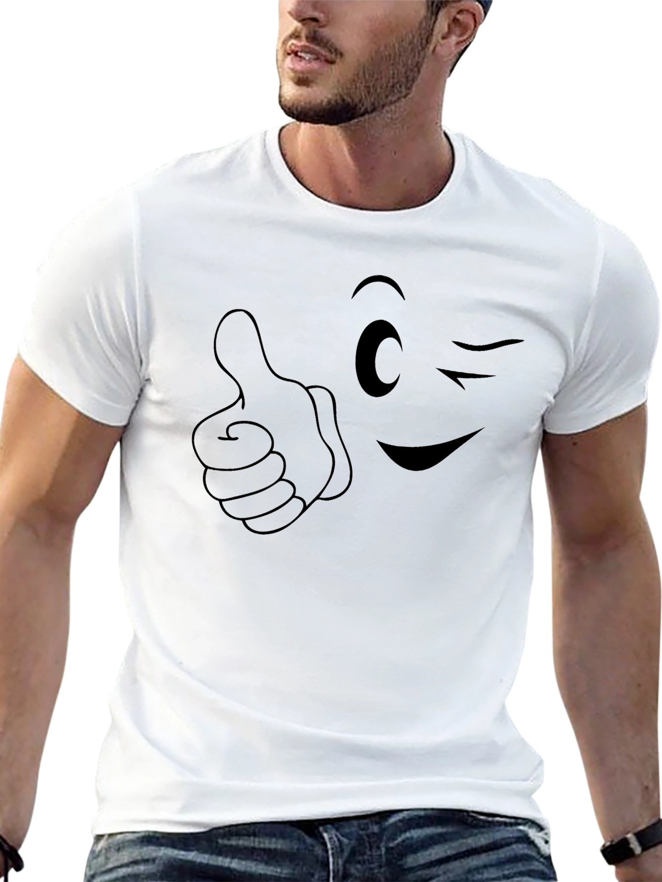 Winking Thumbs Up Graphic Tee - Black