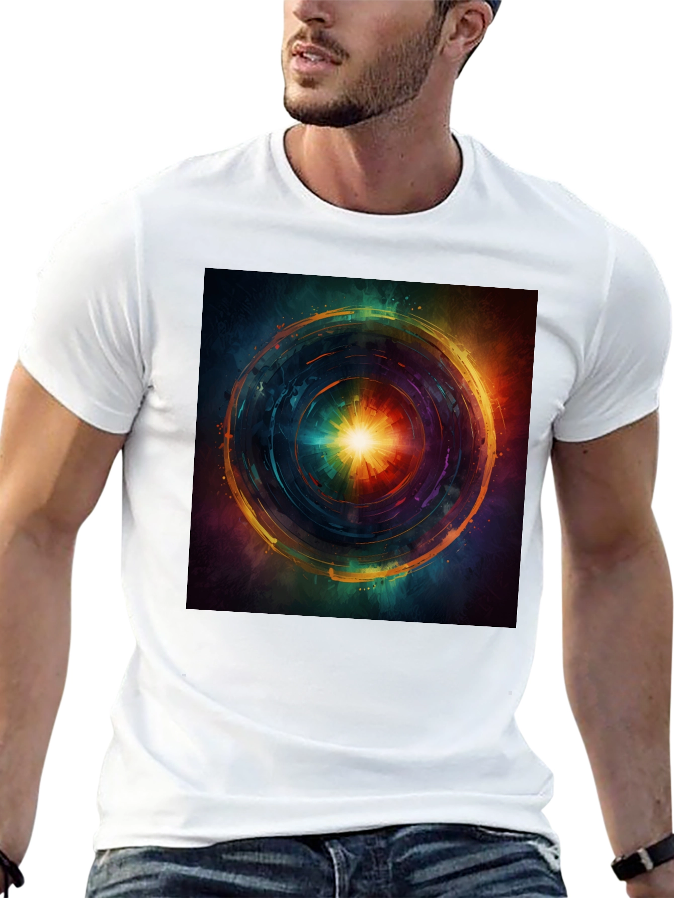 Abstract Vortex Graphic Print Black T-Shirt