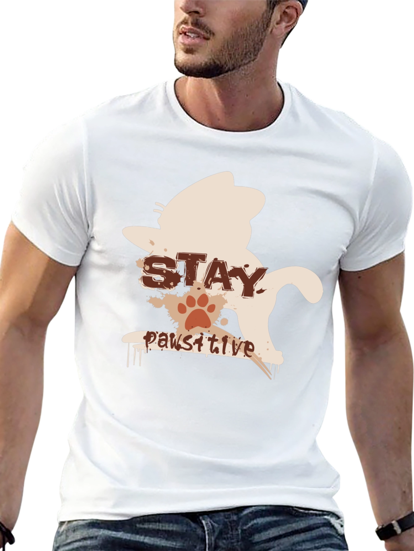 Stay Pawsitive Cat T-Shirt - Black