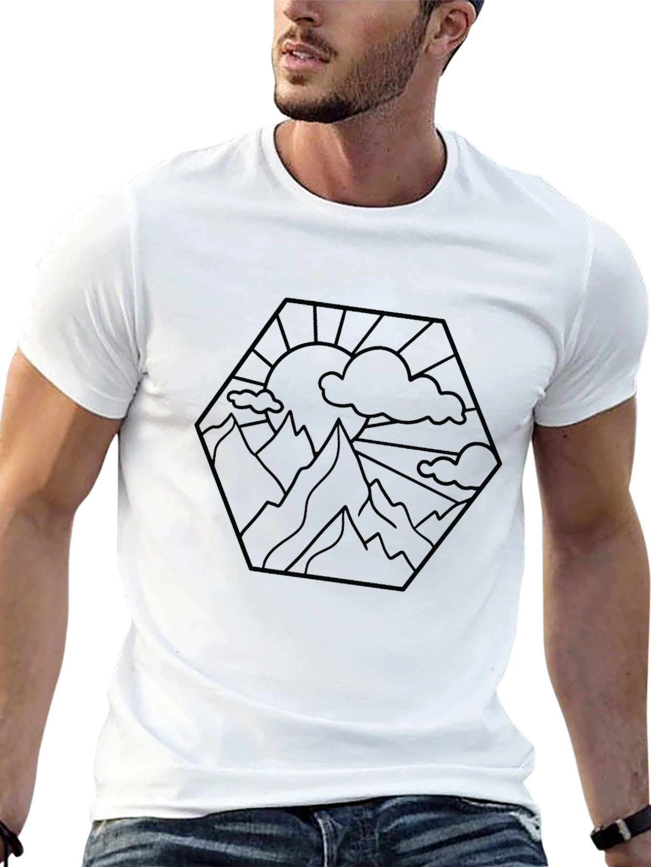 Geometric Mountainscape T-Shirt - Stylish Black Tee