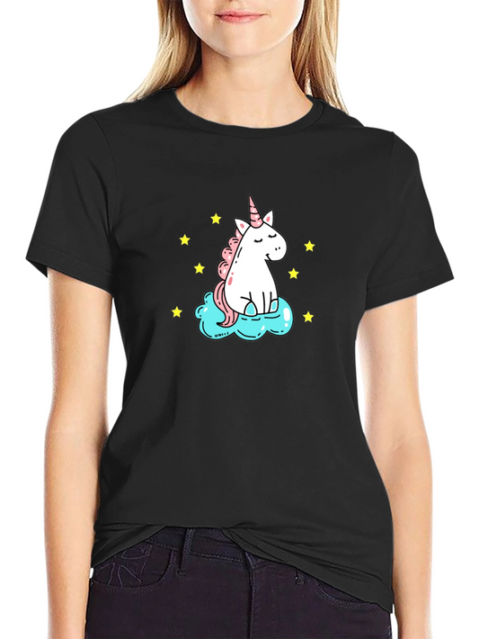 Unicorn on Cloud Graphic Tee - Black Cotton Blend