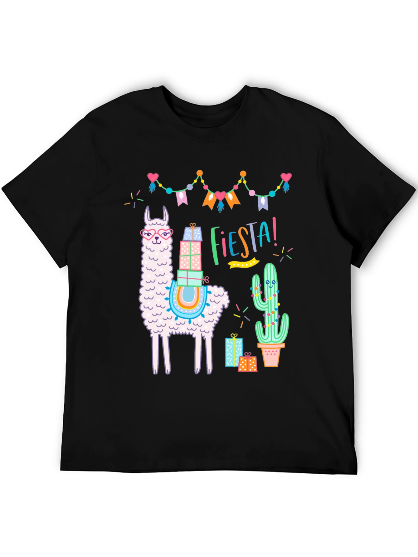 Fiesta Llama Graphic Tee - Black Cotton T-Shirt