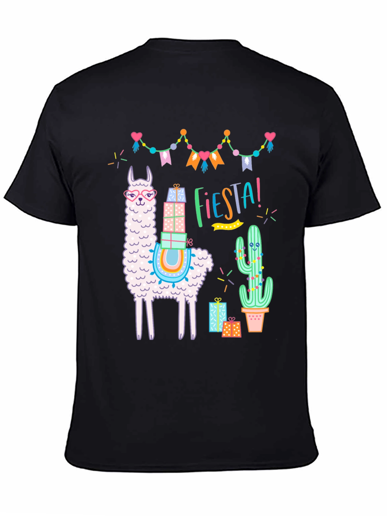 Fiesta Llama Graphic Tee - Black Cotton T-Shirt
