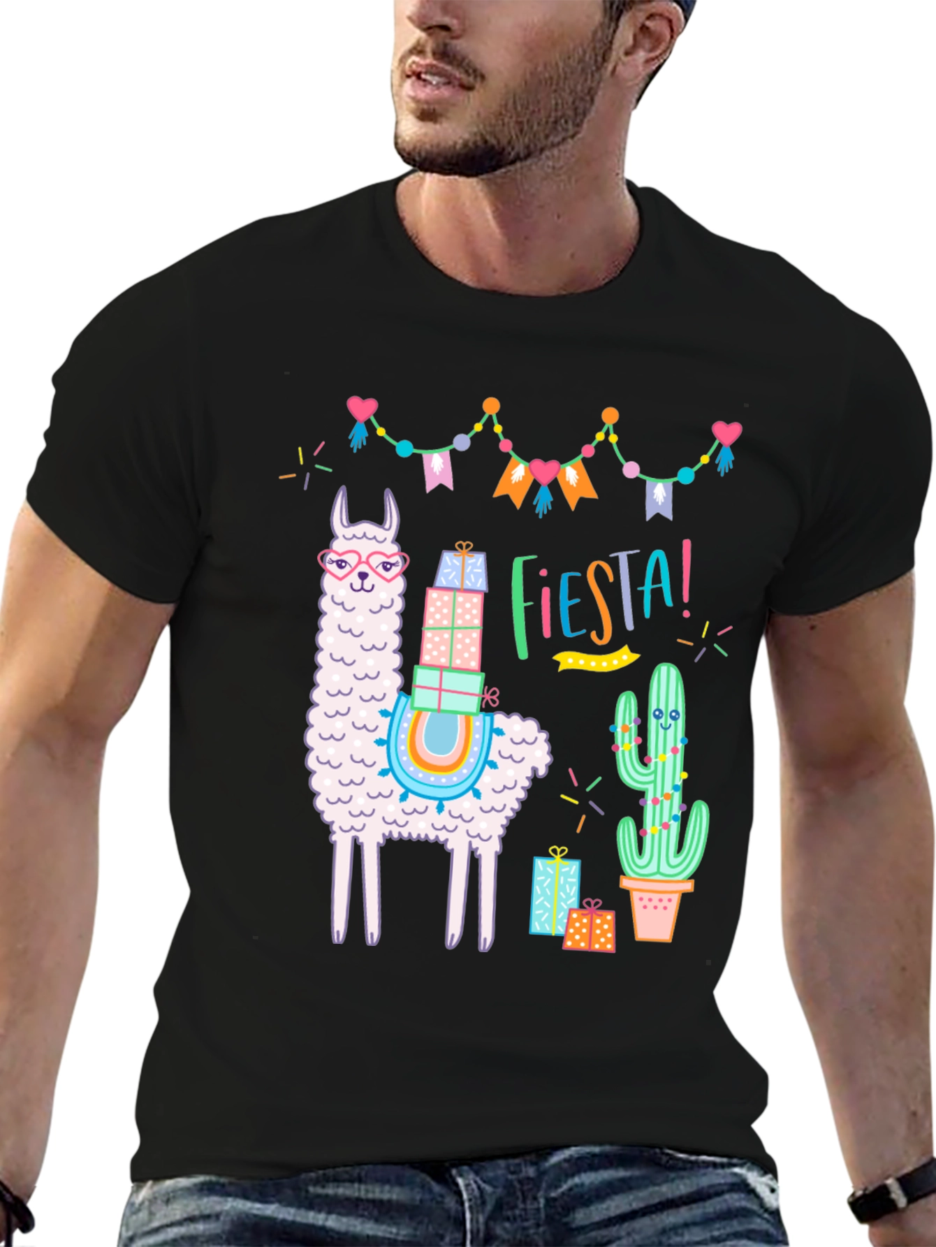 Fiesta Llama Graphic Tee - Black Cotton T-Shirt